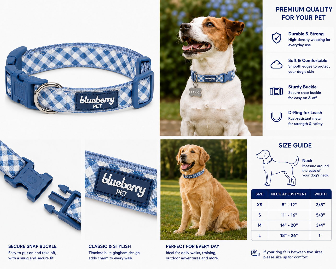SportPet Blue Gingham Check Pet Collar