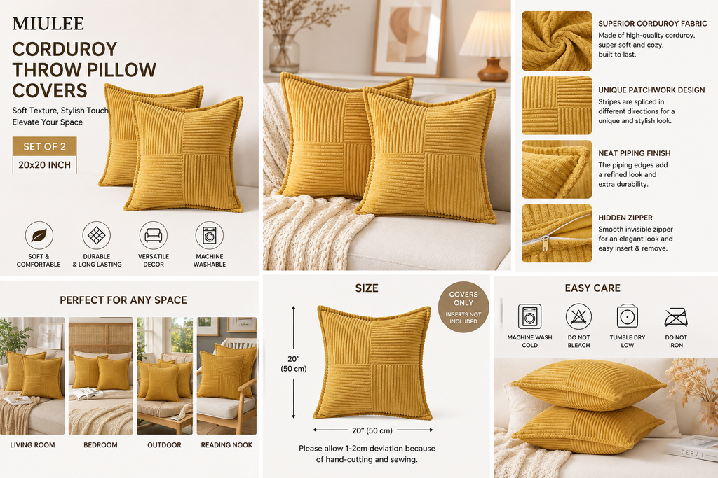 Gold Boho Corduroy Pillow Covers