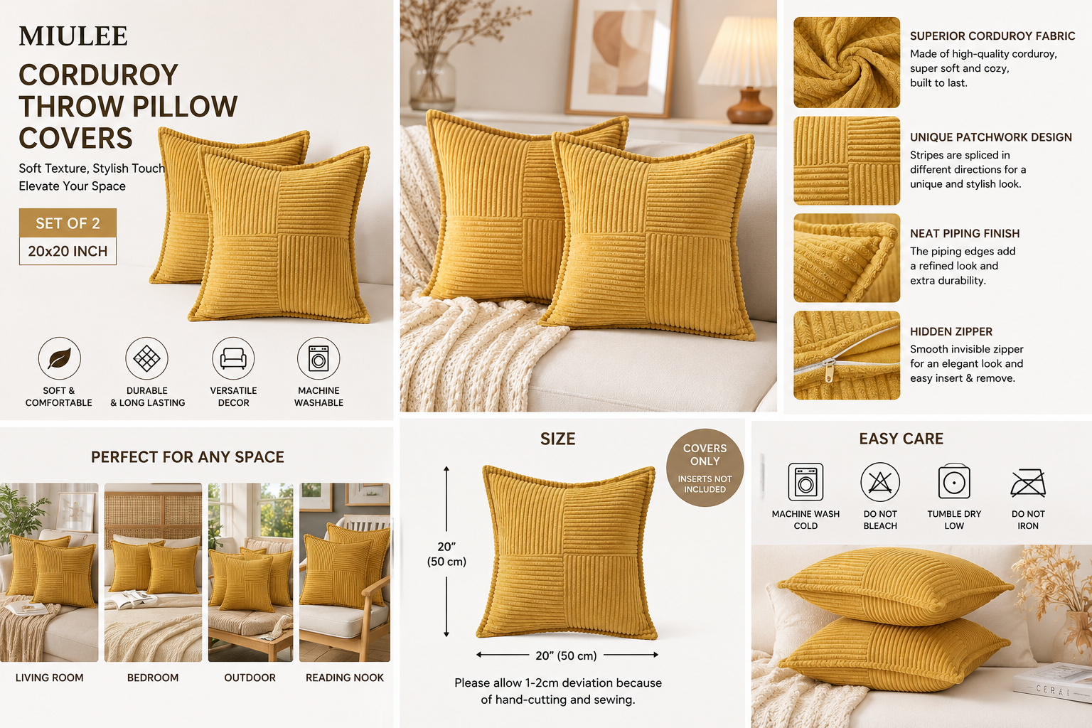 Gold Boho Corduroy Pillow Covers