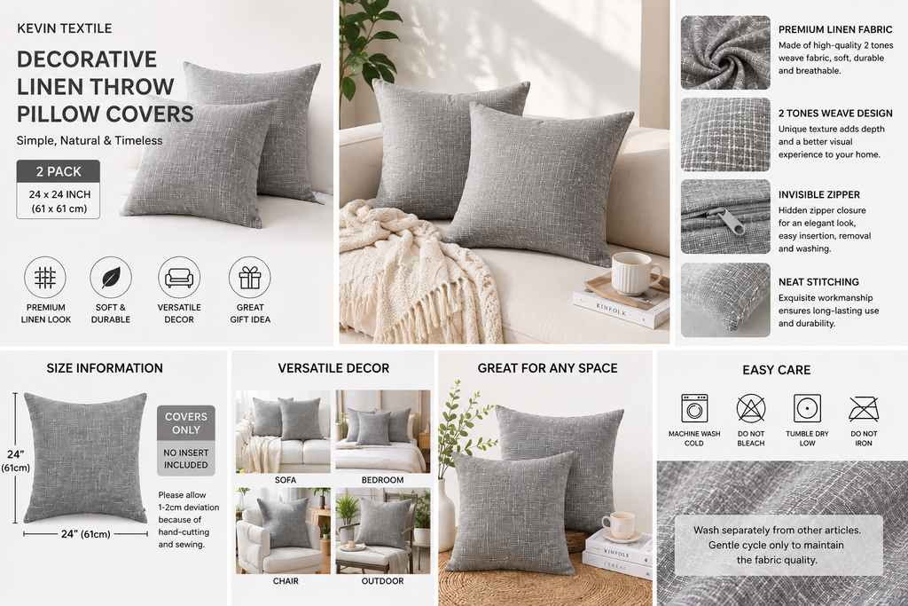 Neutral Linen Throw Pillow Covers