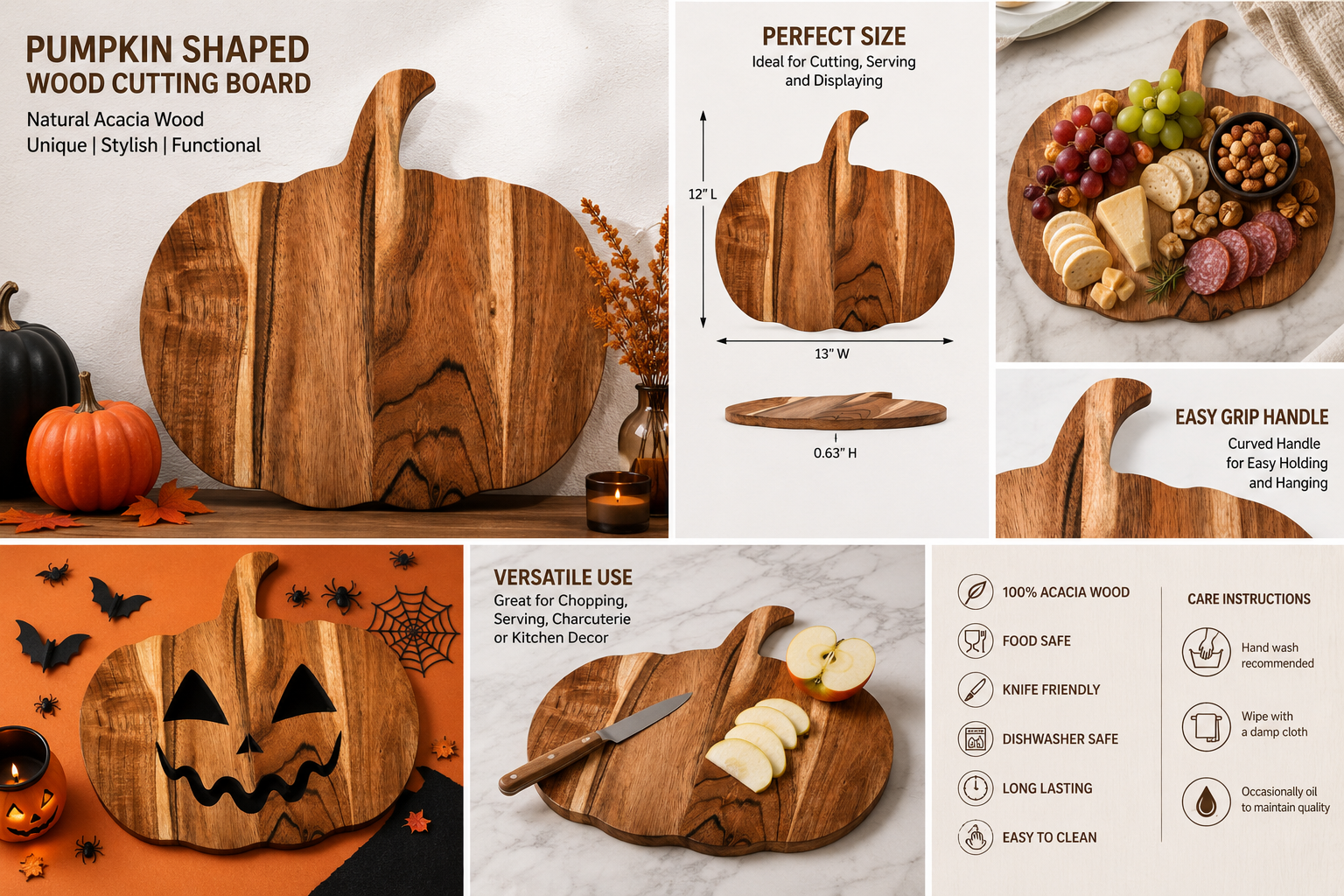 Pumpkin Shaped Wooden Cutting Board