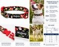 Blueberry Pet Rose Flower Print Padded Dog Collar