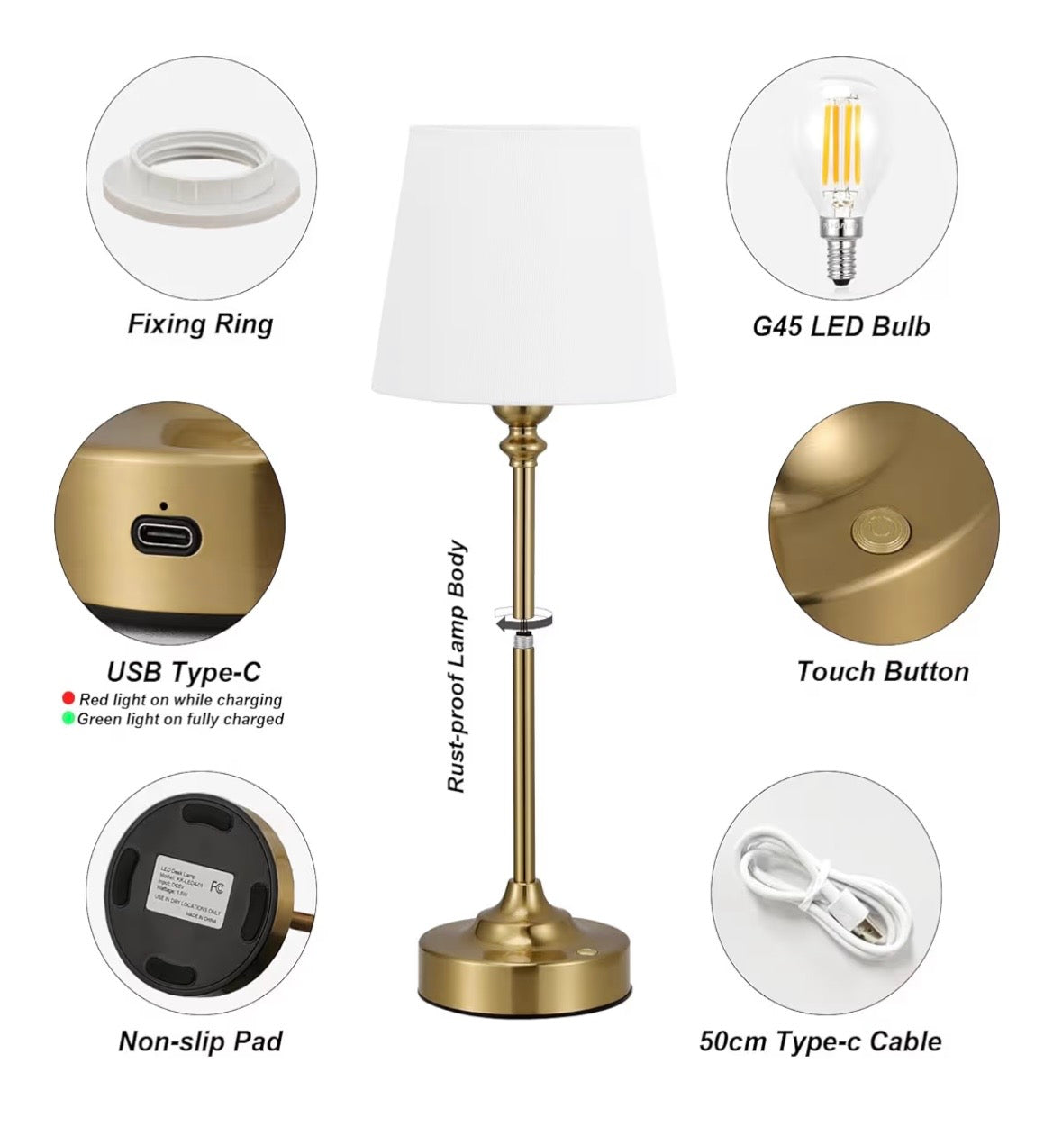 Gold Cordless Rechargeable Table Lamps