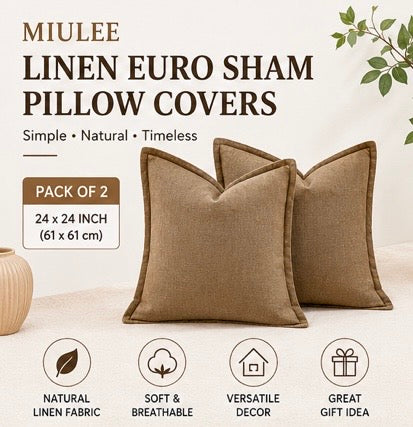 Khaki Linen Euro Sham Pillow Covers